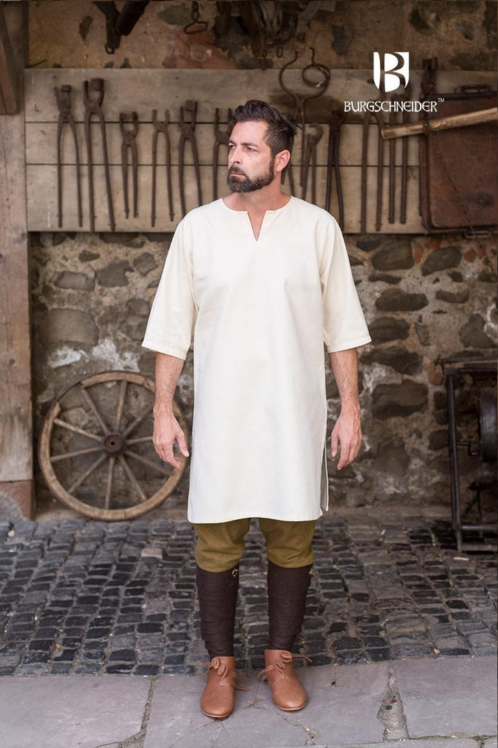 Elbenwald Mittelalter Untertunika Herren Dreiviertelarm Unterkleid Natur Baumwolle - XL, XL