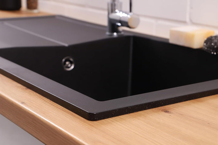 Einbauspüle Küchenspüle Spüle Granit Mineralite 100 x 50 cm Schwarz Respekta Schwarz 100 x 50 cm, Sc