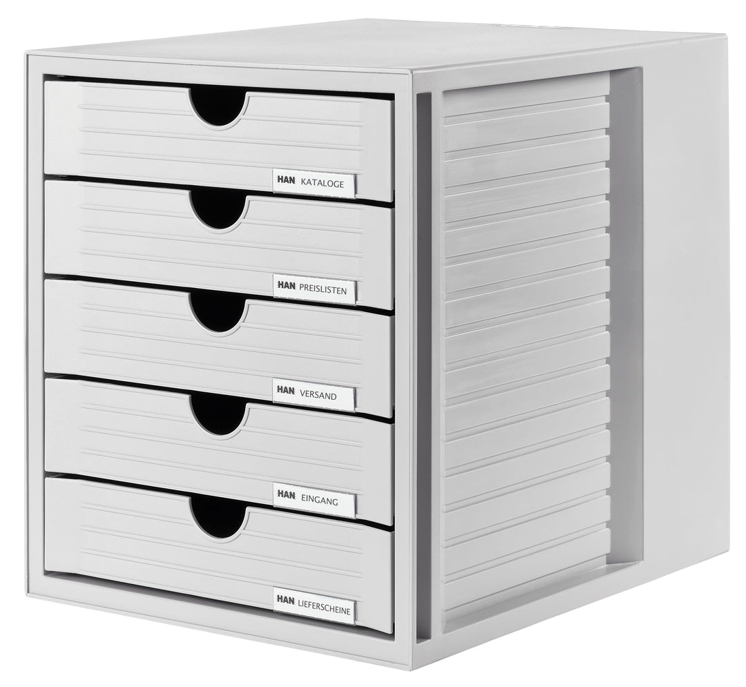 HAN Schubladenbox SYSTEMBOX mit 5 geschlossenen Schubladen für Unterlagen bis DIN C4, Schreibtisch o