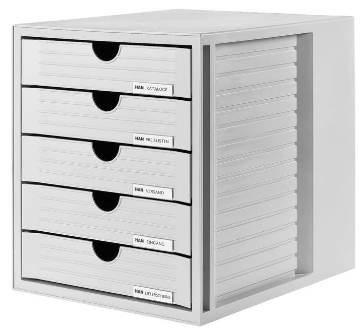 HAN Schubladenbox SYSTEMBOX mit 5 geschlossenen Schubladen für Unterlagen bis DIN C4, Schreibtisch o