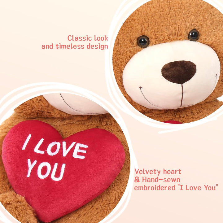 MorisMos 130cm Teddybär gross XXL mit Herz I Love You, Dunkelbrauen riesen Teddys, grosser Bär Kusch