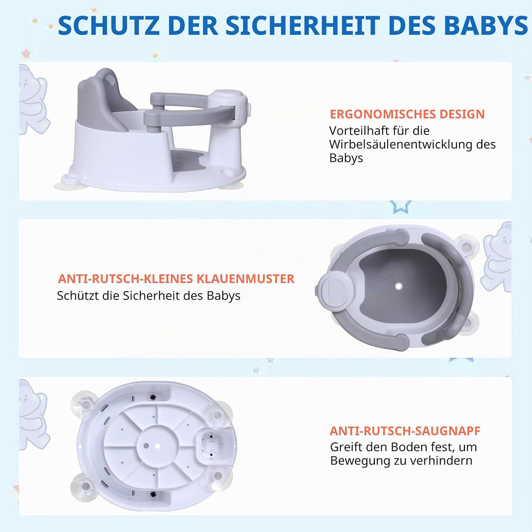 REDCAMP Baby Badewannensitz mit 4 starken Saugnäpfen, aufklappbare Armlehnen für einfachen Ein- und