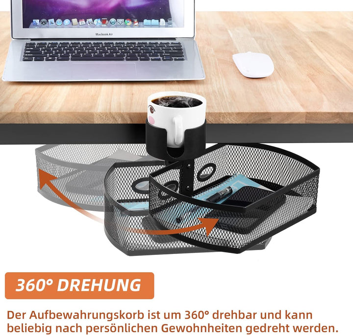AnExer Unterbau Schublade Büro Organizer 360 Drehbar, Schreibtisch Organizer mit Auslaufsichere Bech