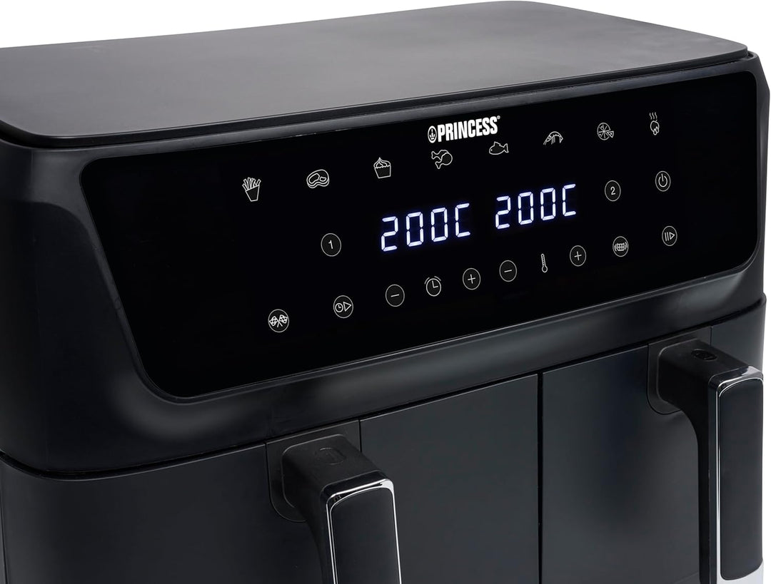 Princess Doppelkorb Heissluftfritteuse mit Digitaldisplay, 11 L Gesamtvolumen, 2 Körbe (6,5 L & 4,5