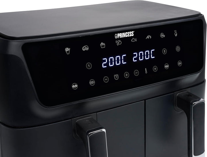 Princess Doppelkorb Heissluftfritteuse mit Digitaldisplay, 11 L Gesamtvolumen, 2 Körbe (6,5 L & 4,5