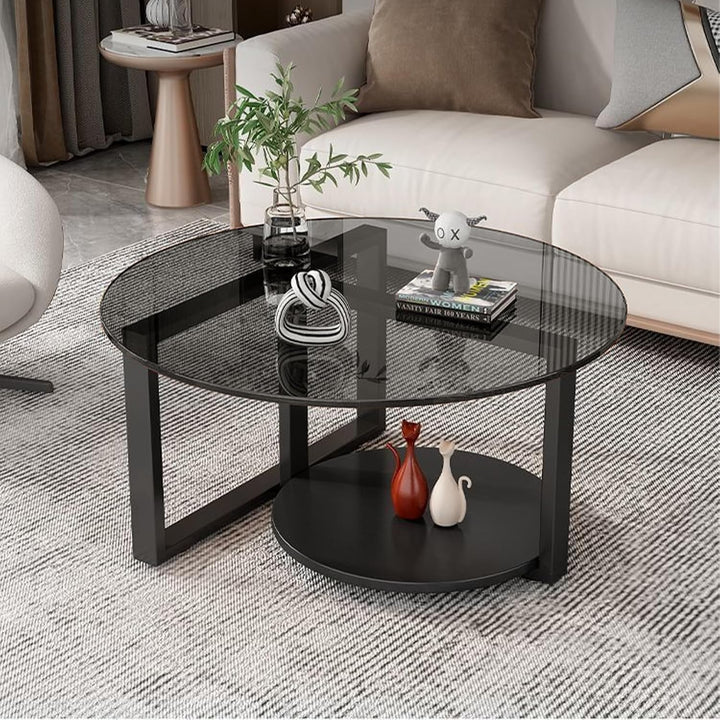 Couchtisch rund Ø60 x H45 cm-Beistelltisch mit Ablage - 2 Ebenen