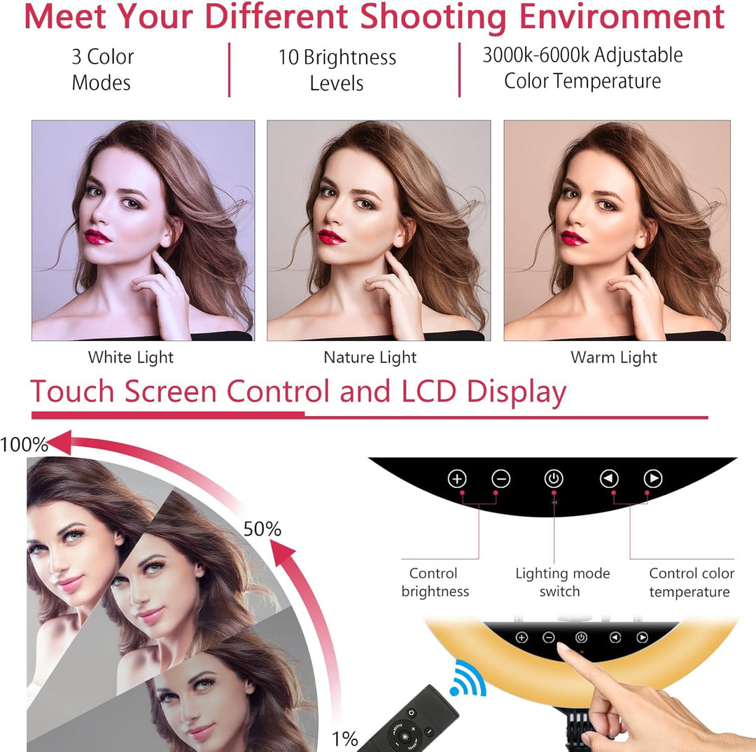 EOTO LIGHT 48,3 cm LED-Ringlicht mit Stativ, Touch-Panel für Make-up-Studio, Porträt, YouTube, Vlog,