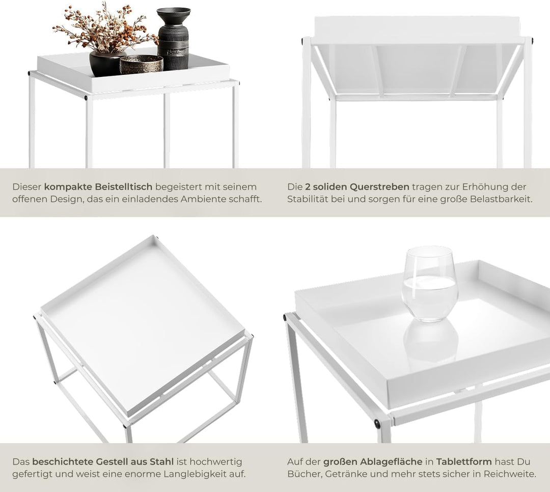 tectake® Beistelltisch aus Metall, quadratisch, stapelbar, Ablagefläche mit hohem Rand, Tabletttisch