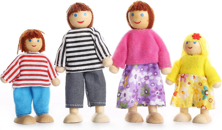 Playtee 7-köpfige Puppenfamilien Puppenhaus für Kinder Spiel Haus Geschenk Holz, Modern