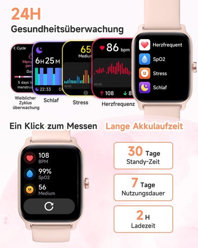 Smartwatch Damen mit Telefonfunktion 1.8" Alexa Integriert Herren Fitnessuhr 100+ Sportmodi, Pulsmes