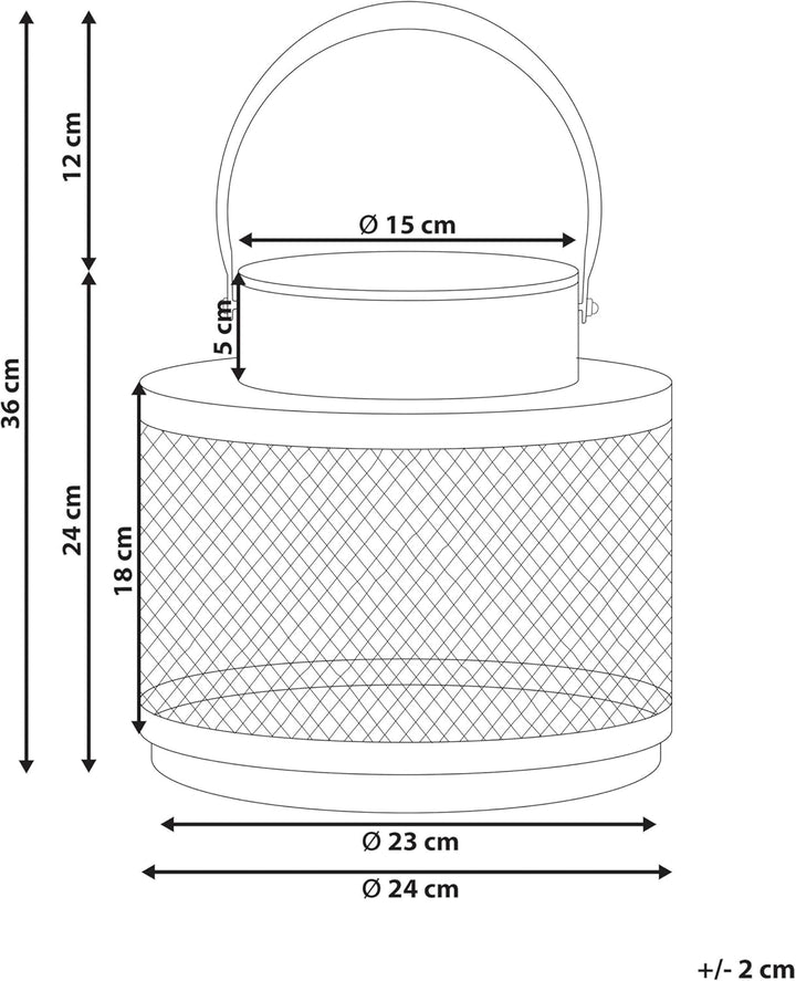 Moderne Laterne schwarz aus Metall 24 cm Metallgitter und Henkel rund Yamdena