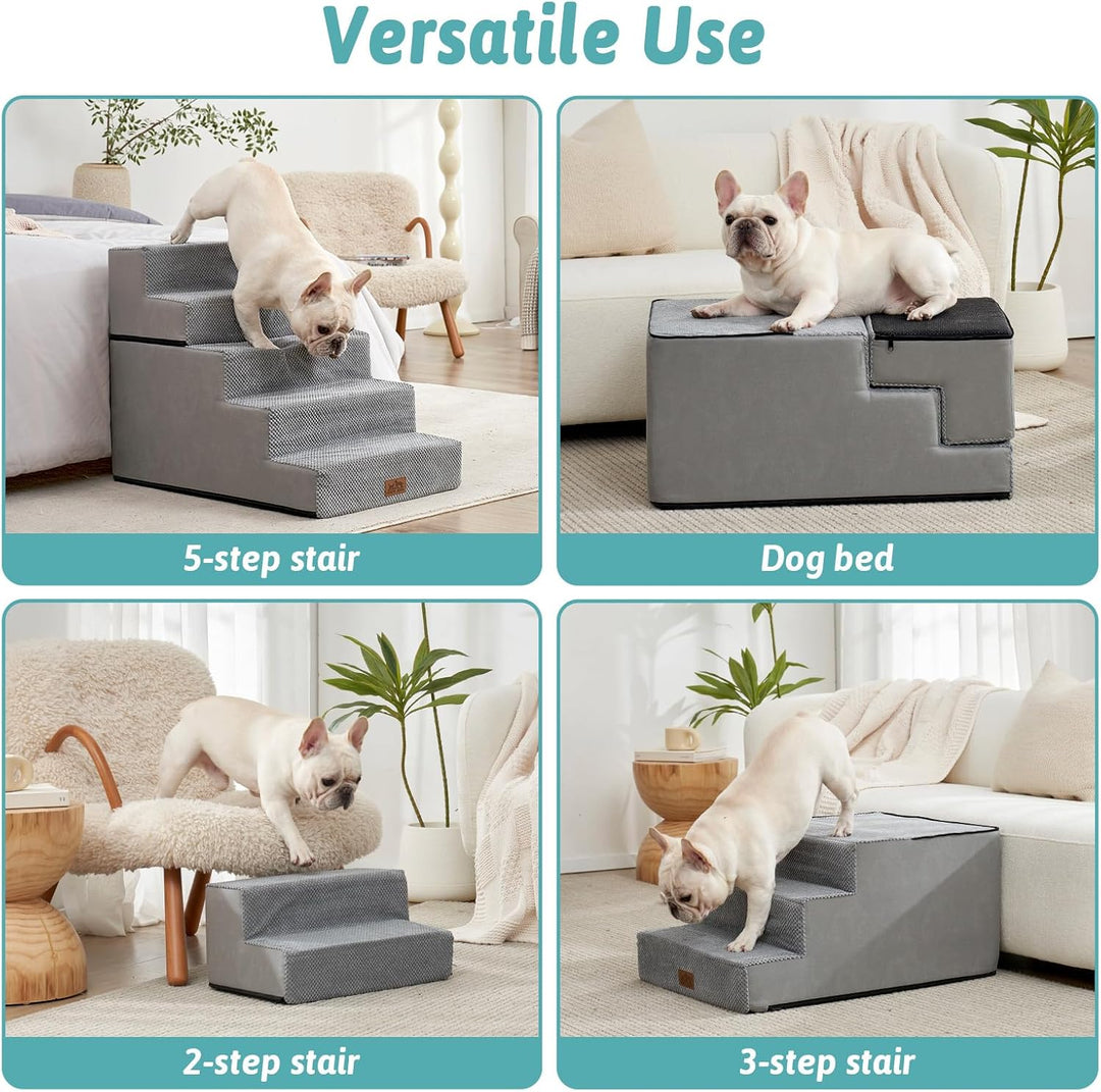 COZY KISS Hundetreppe für Kleine Hunde 60cm, 2-in-1 Haustiertreppe für Couch Bett Sofa, rutschfeste