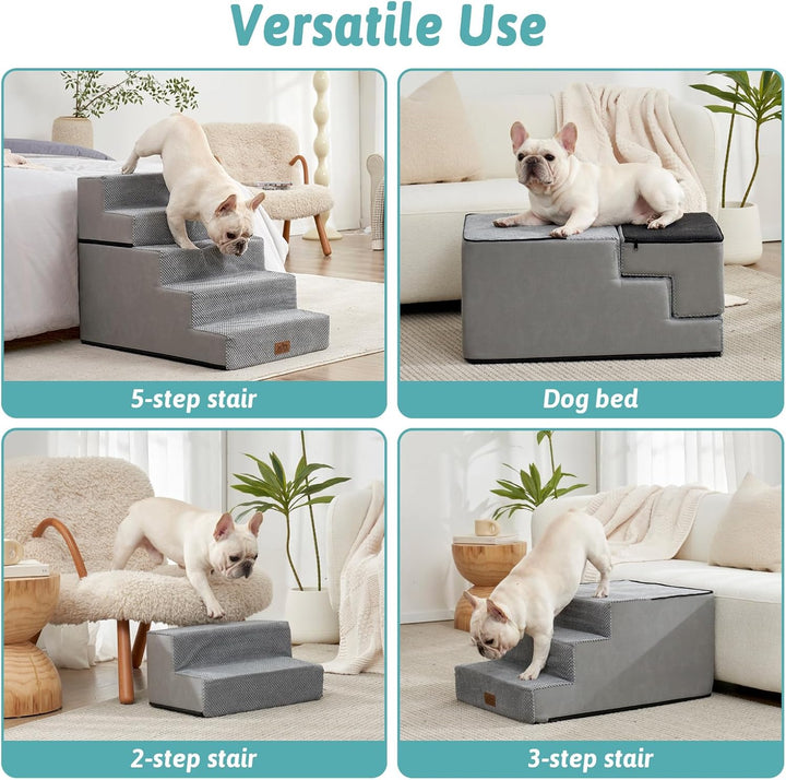 COZY KISS Hundetreppe für Kleine Hunde 60cm, 2-in-1 Haustiertreppe für Couch Bett Sofa, rutschfeste