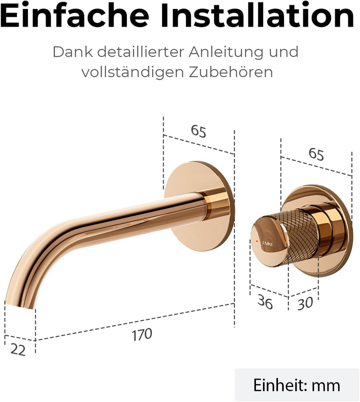 EMKE Waschtischarmatur Unterputz für Wandmontage, Wasserhahn Bad Unterputz, Mischbatterie Waschbecke