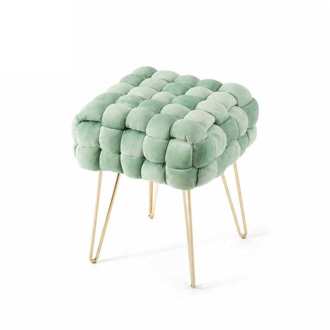 Zedelmaier Moderner Velvet Kosmetik Hocker, Quadratisch Ottoman-Fusshockermit goldfarbenen Metallbei