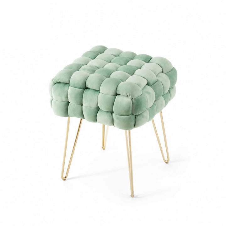 Zedelmaier Moderner Velvet Kosmetik Hocker, Quadratisch Ottoman-Fusshockermit goldfarbenen Metallbei