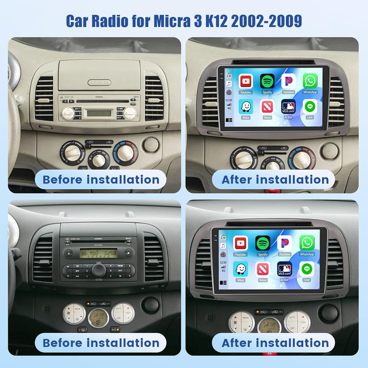 Inefala 4+128G Android 15 Autoradio für Micra 3 K12 2002-2009 mit 9&