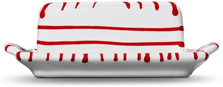 GMUNDNER KERAMIK Butterdose Grösse: l= 16.5 cm x b= 12 cm x h= 5.7 cm Rotgeflammt Geschirr, handgema