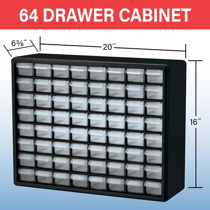 Akro-Mils 10164 Kunststoffteile Aufbewahrung Hardware und Bastelschrank, schwarz, 64-Drawer 20" x 15