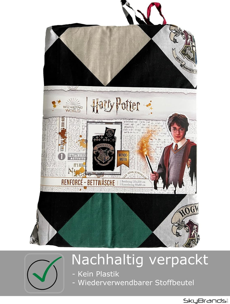 SkyBrands Harry Potter Bettwäsche 135x200 80x80 Hogwarts Bettwäsche-Set 2-teilig Bettbezug Kissenbez