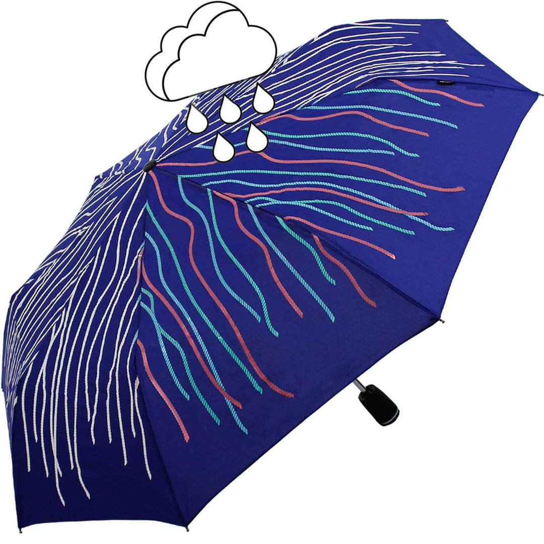 Knirps Regenschirm Damen Taschenschirm Large Duomatic Blau Wet Print, Blau Wet Print