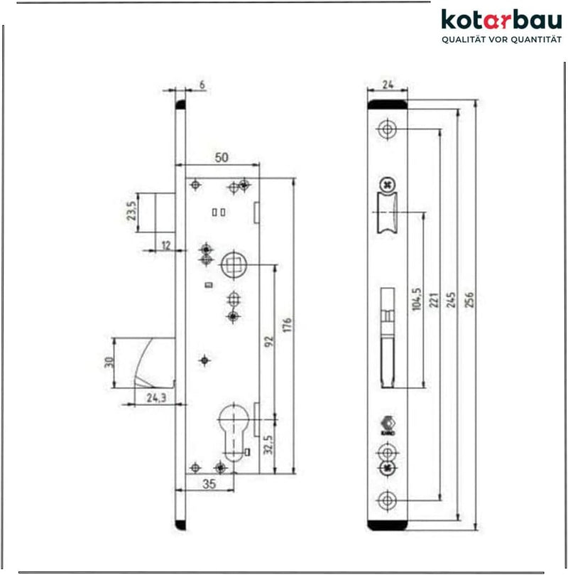 KOTARBAU® Rohrrahmenschloss 92 mm Dornmass 35 mm C-Stulp Edelstahl Einsteckschloss Türschloss Haustü