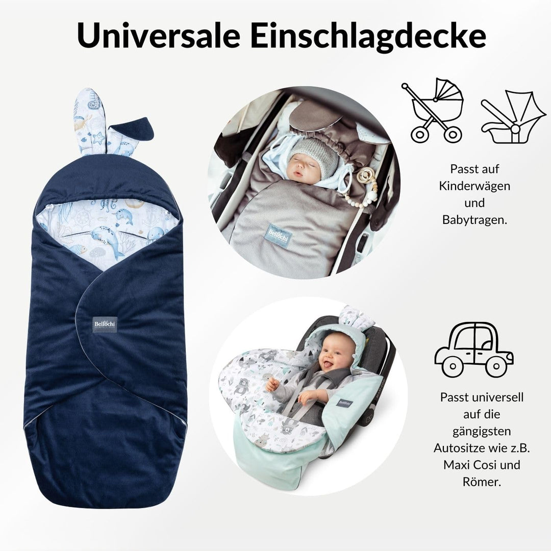 Bellochi Universal Baby Einschlagdecke für Babyschale und Autositz Kinderwagendecke Fusssäck aus Bau