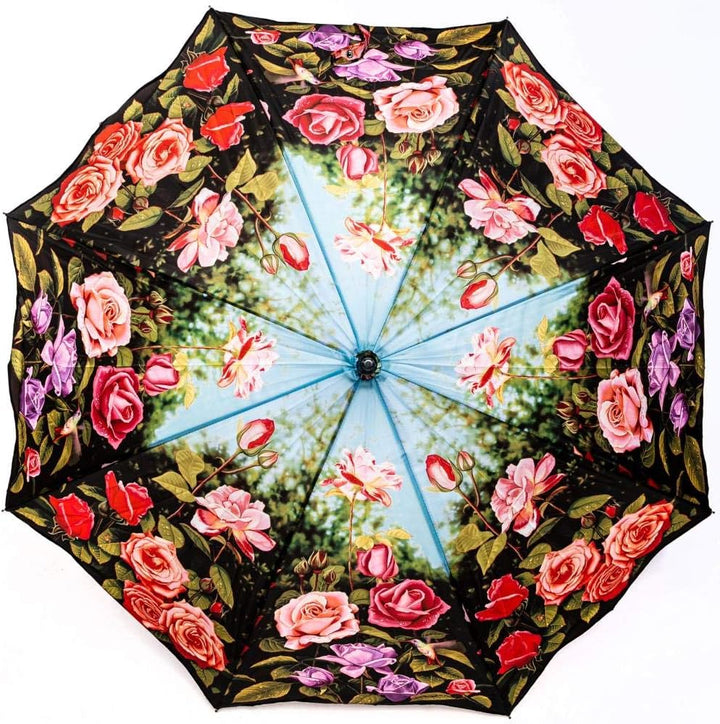 LUCKYWEATHER Regenschirm Stockschirm Damen Motiv Rosengarten I Stockregenschirm gross und stabil sow