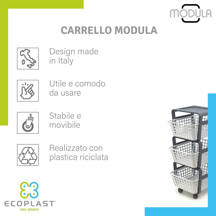 Ecoplast Beistellwagen aus Kunststoff mit Rollen Modula Terrakotta