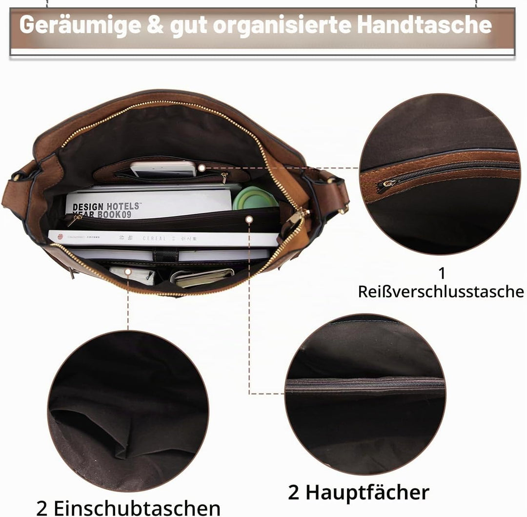 VX VONXURY Handtaschen für Frauen, Medium Vegan Leder Hobo Taschen Geldbörse für Damen Braun, Braun