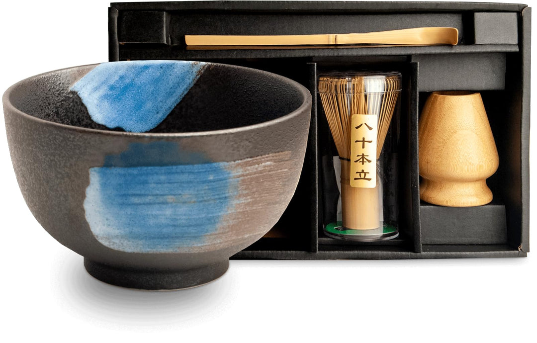 Matcha Set 4 tlg. Original japanische Schale mit Besen & Löffel Edo Japan Geschenkverpackung mit Mat