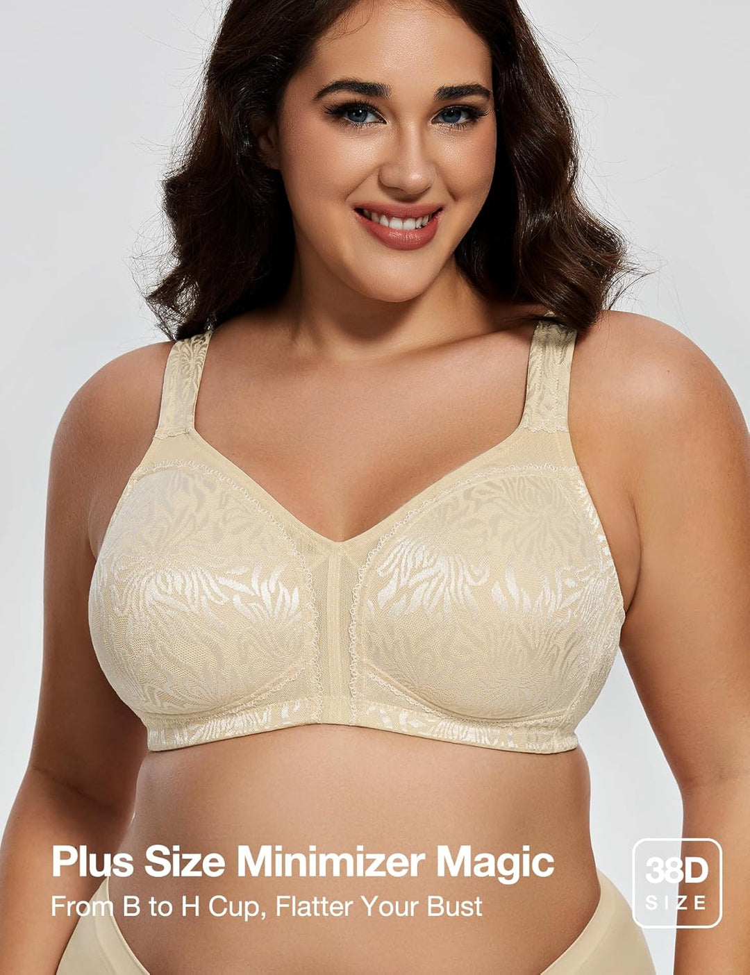 Deyllo Damen Vollschalen Minimizer BH Nicht Bügel Grosse Grössen BH Klassischer Beige 80B, Beige 80B