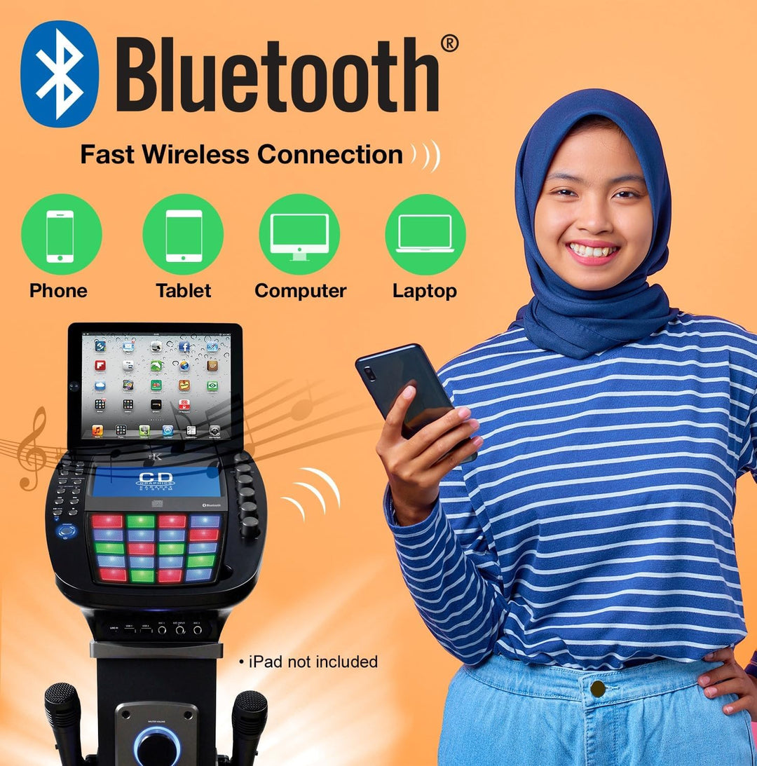 KARAOKE Easy Bluetooth System mit Lautsprechersockel - Professionelles CDG-System mit 6 Lautsprecher