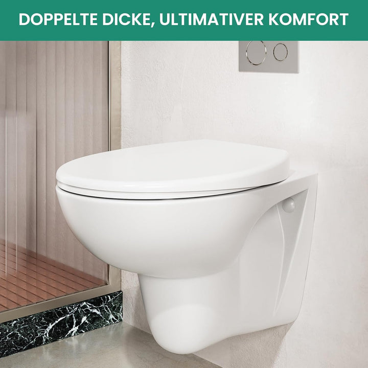 Verstärkter Toilettendeckel mit Absenkautomatik, WC-Sitz Oval, Klodeckel mit Antibakterielle, Toilet