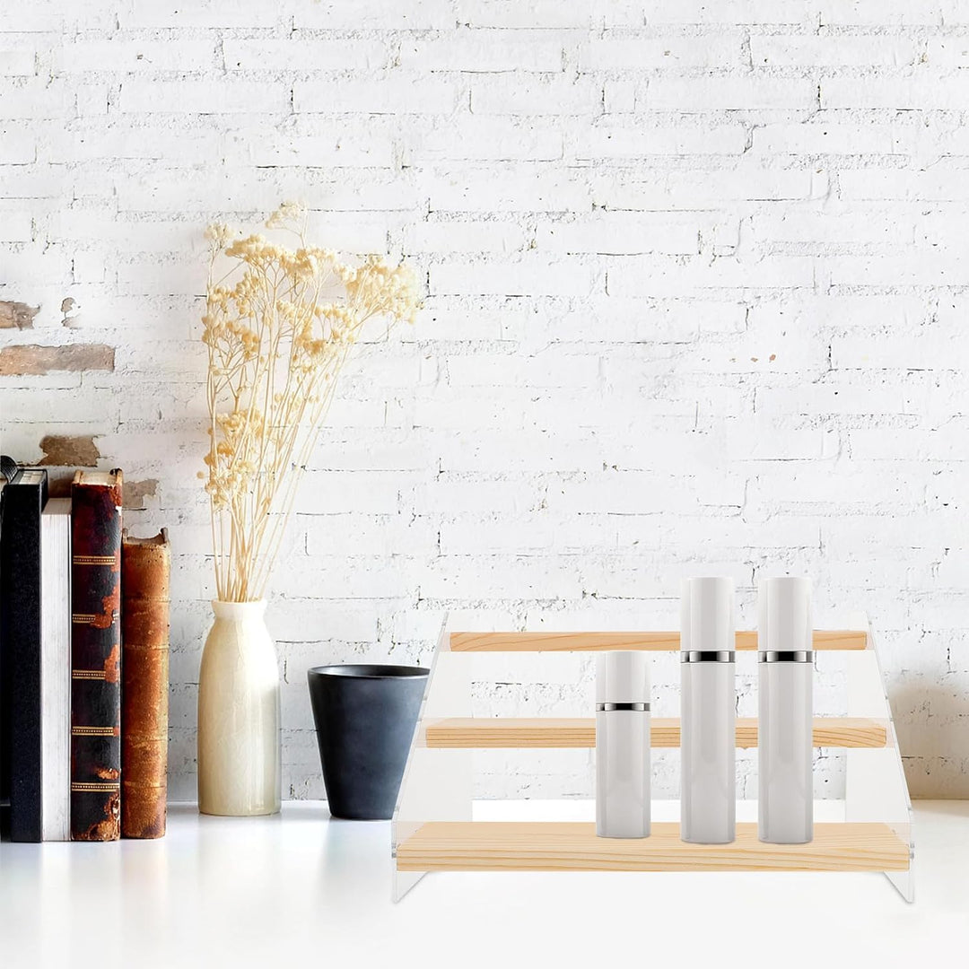 CLISPEED Acryl Holz Displayständer Mehrschichtig 3 Ebenen 20cm Breit für Dessert Schmuck Organizer A