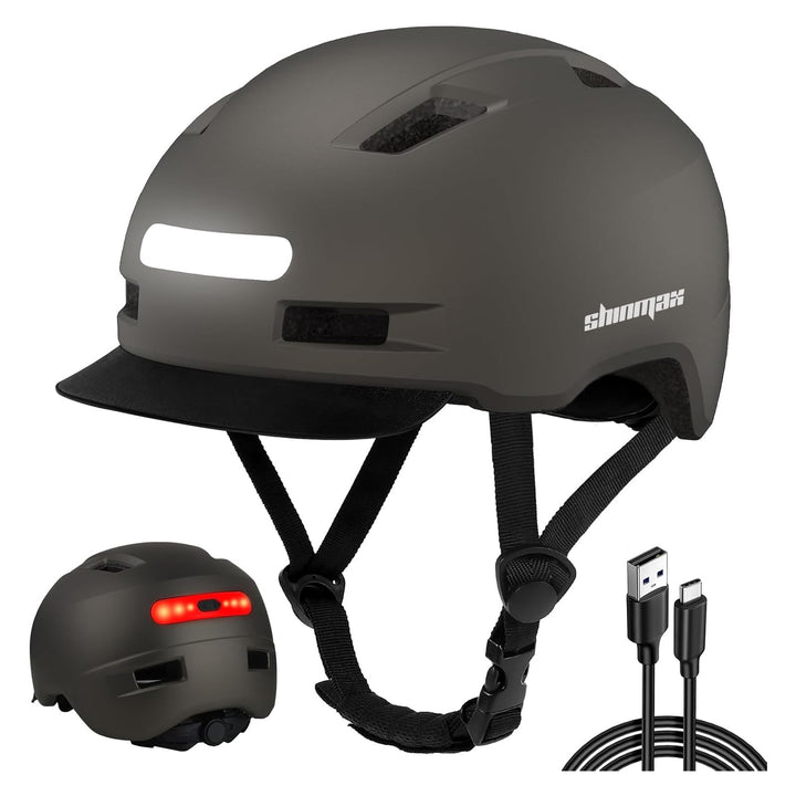 Shinmax Fahrradhelm Herren Damen, Helm Fahrrad mit USB Licht 5 Modi Fahrradhelm mit Visier, Mountain