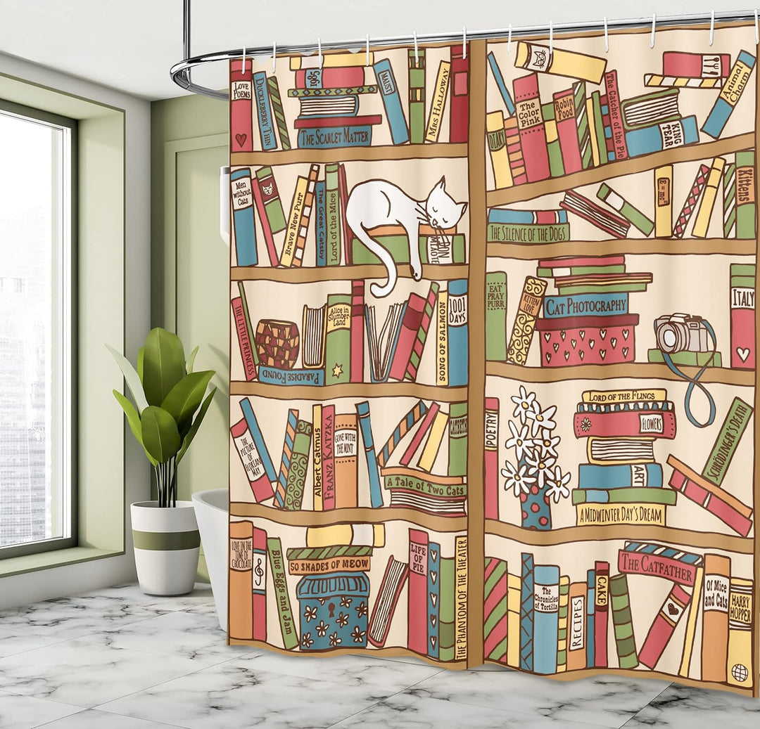 ABAKUHAUS Katze Duschvorhang, Nerd Bohem Katzen-Kätzchen, Wasser Blickdicht inkl.12 Ringe Langhaltig