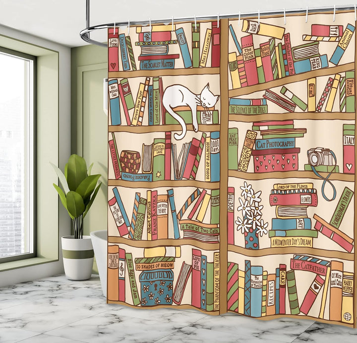 ABAKUHAUS Katze Duschvorhang, Nerd Bohem Katzen-Kätzchen, Wasser Blickdicht inkl.12 Ringe Langhaltig