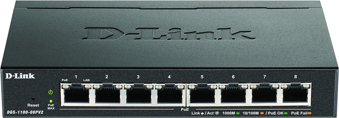 D-Link DGS-1100-08PV2/E, 8-Port Layer 2 Gigabit PoE Smart Switch (8 x 10/100/1000 Mbit/s BaseT PoE P