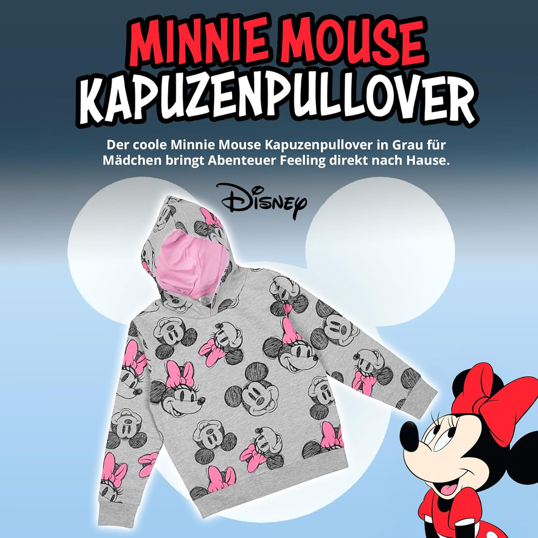 United Labels Disney Minnie Mouse Pullover mit Kapuze für Mädchen, Grau Rosa, Hoodie, Sweatshirt, Ka