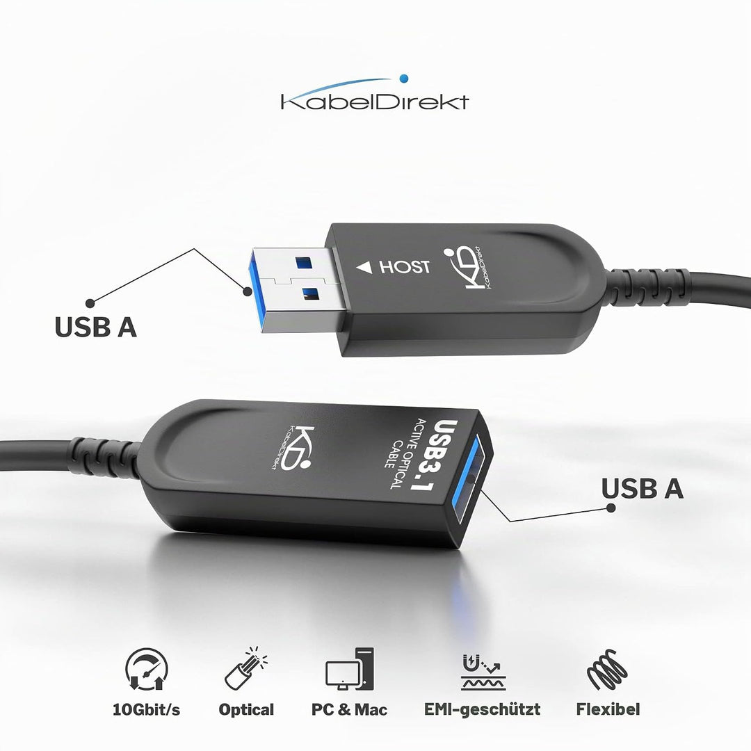 KabelDirekt – USB-Verlängerungskabel, 7,5 m, optisch (USB 3.1 Gen2/SuperSpeed+ für bis zu 10 Gbit/s,