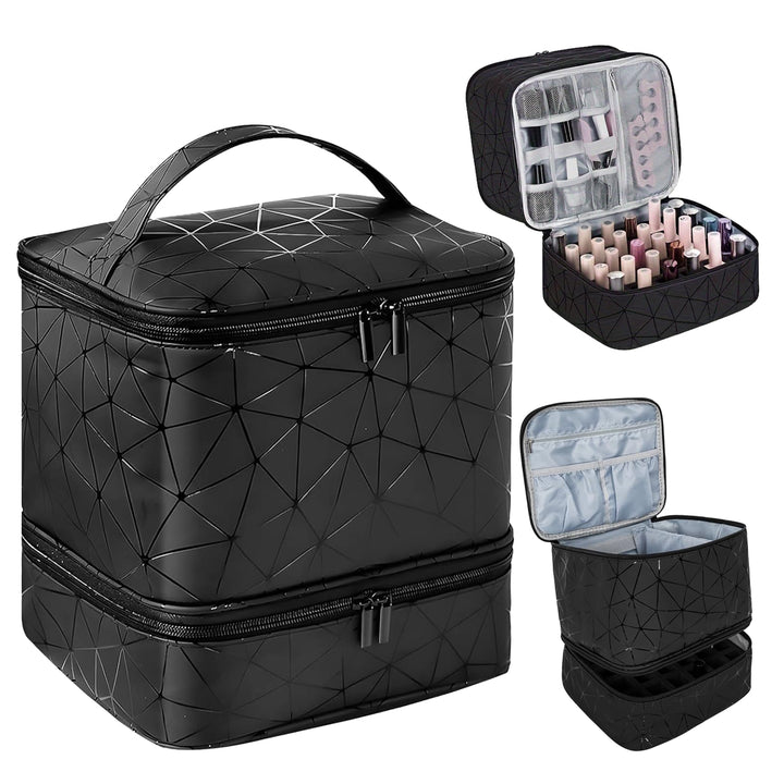 Nagellack Aufbewahrung, Doppelschicht Nagellack Organizer Tasche, Kosmetikkoffer wasserdichter tragb