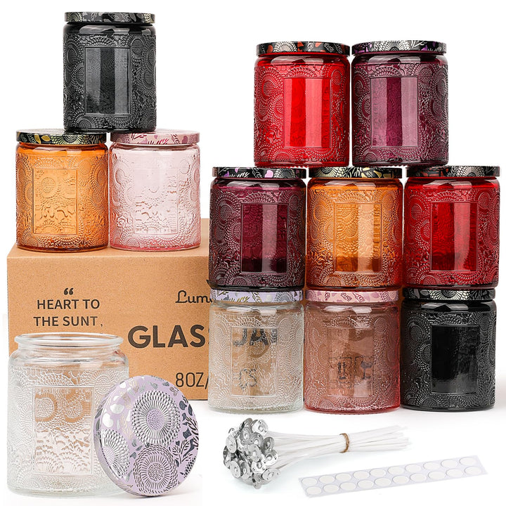 LumaCraft Candle Luxus Relief Kerzengläser zum Kerzen giessen- 12er Pack Leere Glasgefässe mit Luftd