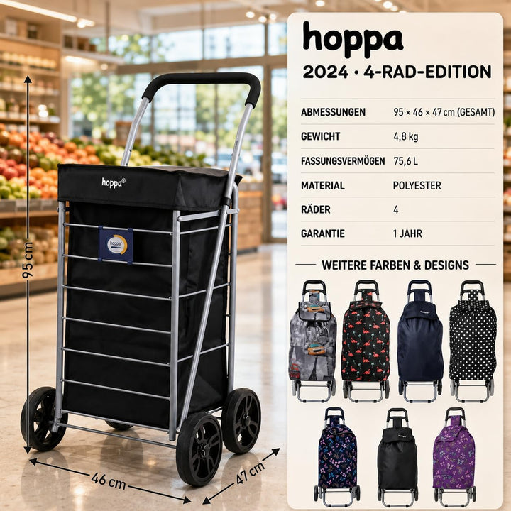 Hoppa Leichtgewichtiger 4-Rädiger Premium 2024 Modell Faltbarer Einkaufswagen Extra Grosse 64l Kapaz
