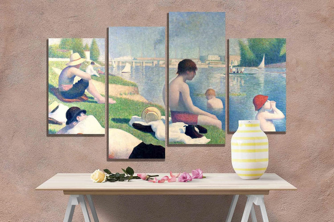 Bathers at Asniers by Georges Seurat Leinwandbild, gerahmt, 89 x 56 cm, 4-teilig 89cm x 56cm (35 x 2