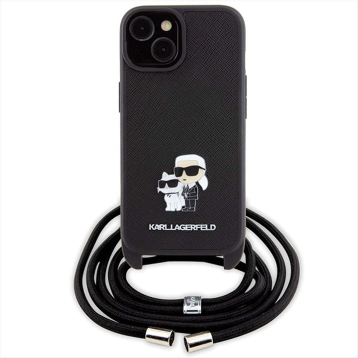 KARL LAGERFELD KLHCP15MSAKCPSK Hülle für iPhone 15 Plus 6.7" hardcase Schwarz Crossbody Saffiano Met