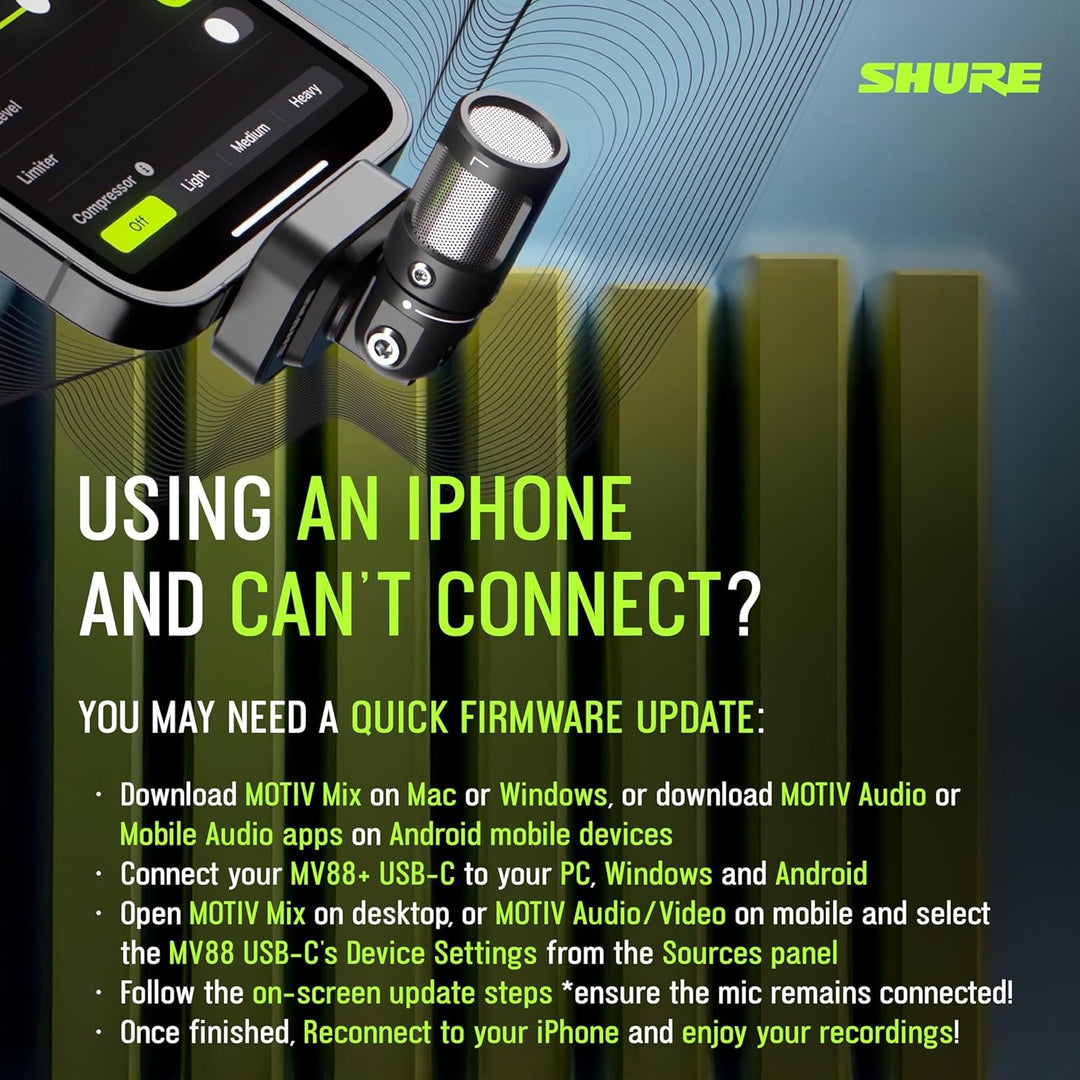 Shure MV88 USB-C Stereo-Mikrofon für Mobile Aufnahmen und Vlogging – mit Auto-Level-Modus, Echtzeit-