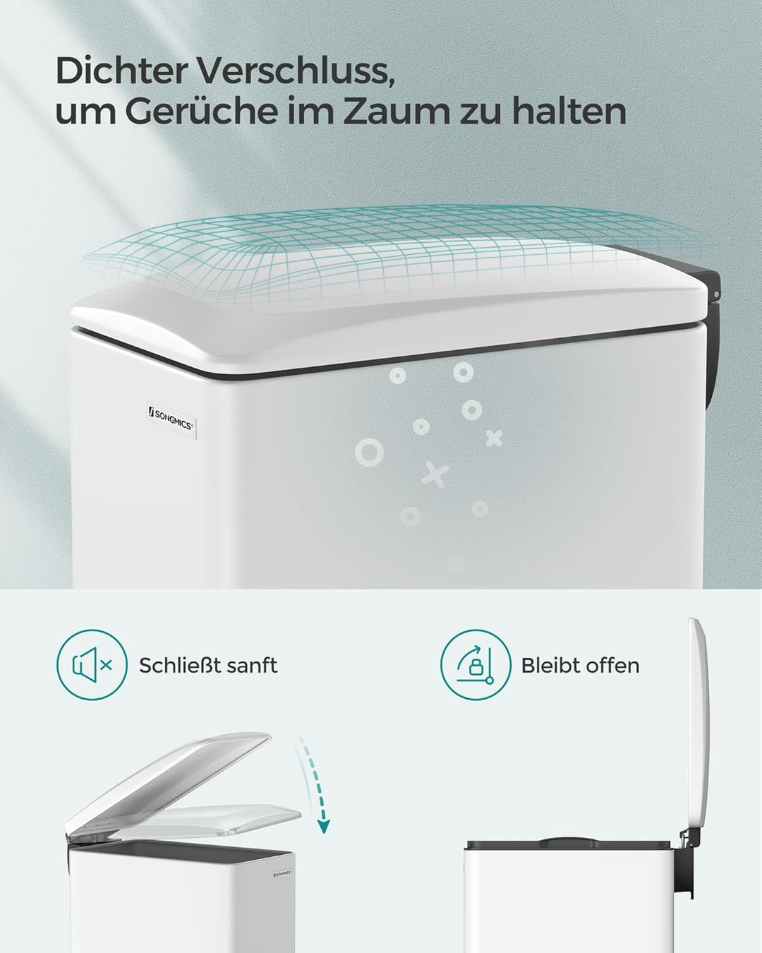 ‎SONGMICS Mülleimer Küche, 48 Liter, schmal, Abfalleimer, Tretmülleimer für enge Räume, Küchenmüllei