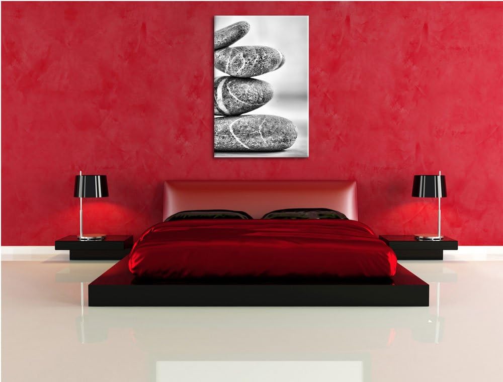 Monocrome, Zen Steinturm , Format: 100x70 auf Leinwand, XXL riesige Bilder fertig gerahmt mit Keilra