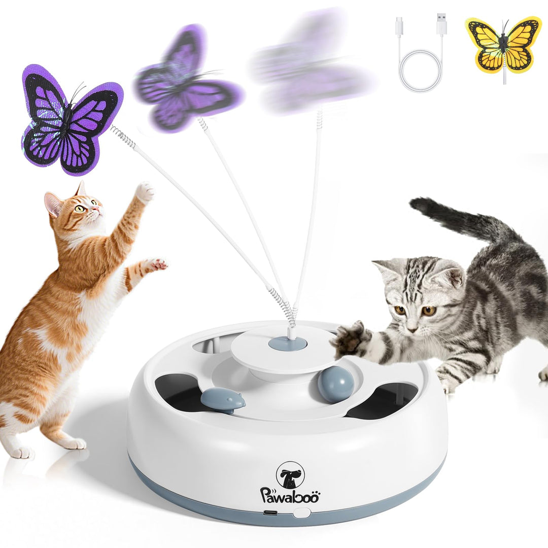 Pawaboo Automatisches Interaktives Katzenspielzeug, Kätzchenspielzeug mit Flatternden Schmetterlinge